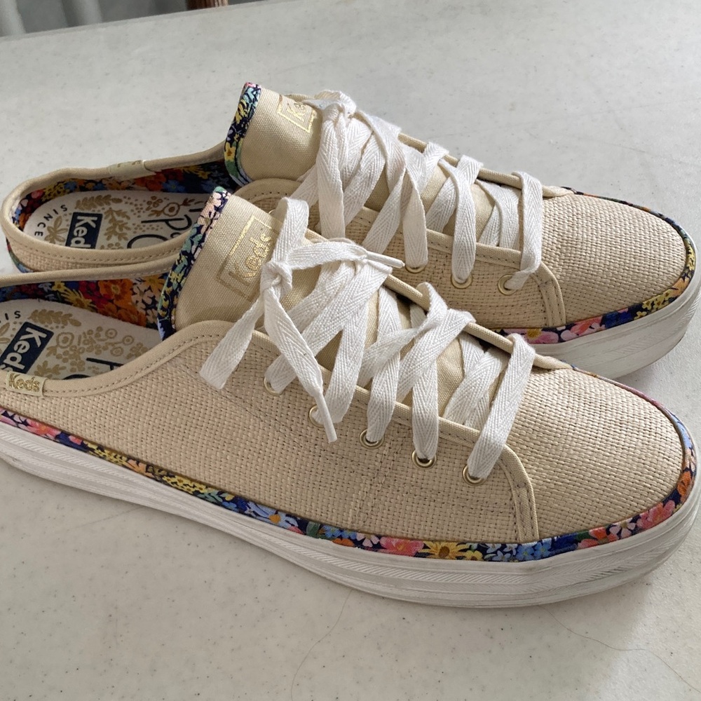 Keds Cream Canvas Sneakers with Floral Trim
